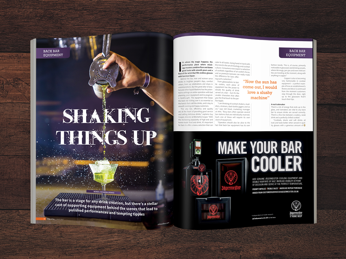 Layout magazine pub bar alcohol advertorials DPS spread