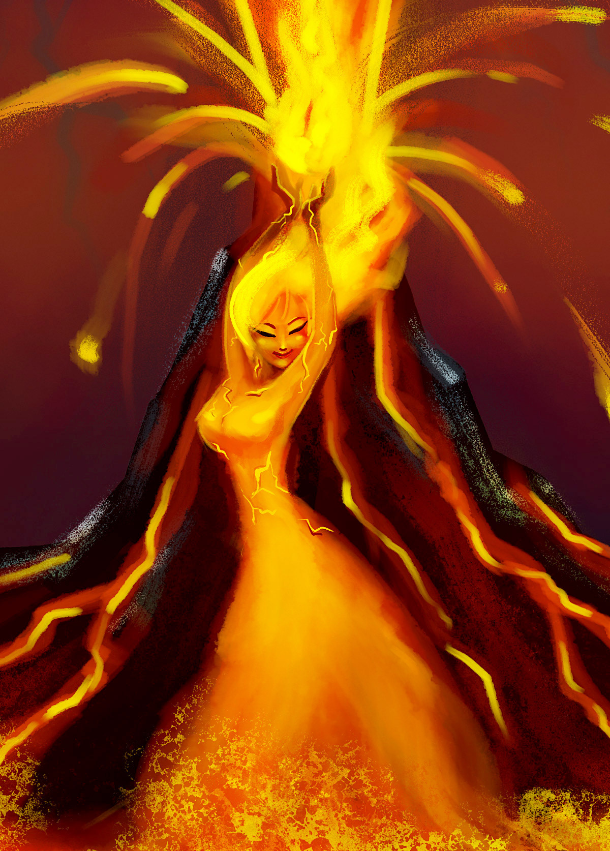 fantasy God goddess fire flame thunder volcano lightning digital painting Character Mascot concept story HAWAII
