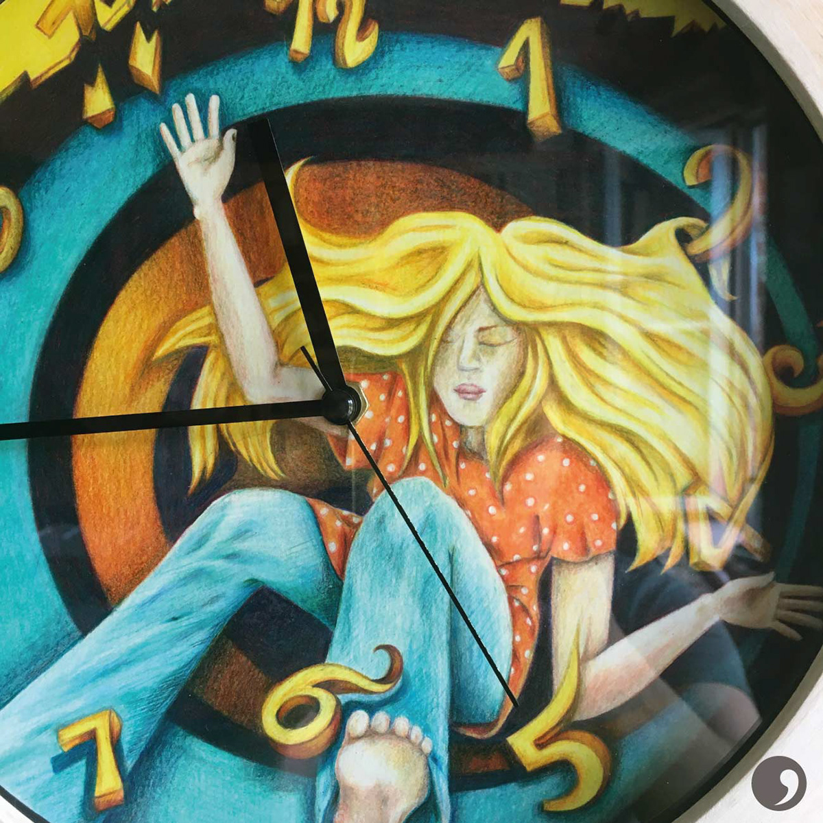 decoration femme tombe heures horloge ILLUSTRATION  Jeune femme personnage pièce unique temps upcycling
