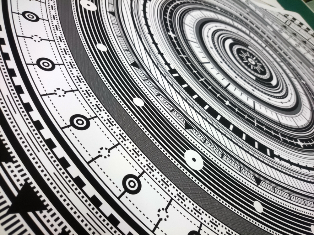 circle radial colours rotation complex motion print black and white monotone detailed