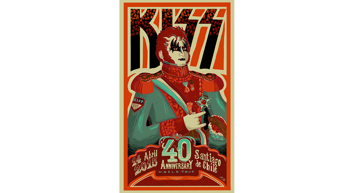 kiss gig poster chile rock Roll Santiago afiche ilustracion chileno Gene simmons Paul Stanley  sudamerica Sudamericano