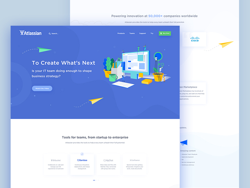 Atlassian landing page Web clean design flat light UI
