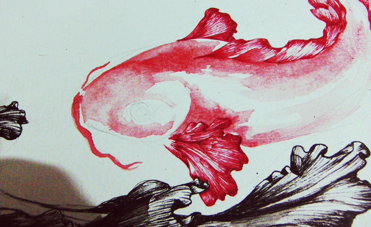 koi Chinese painting pen and ink watercolor