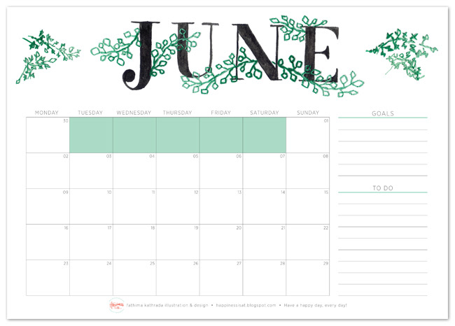calendar june free printable monthly planner Embroidery HAND LETTERING painted type Embroidered Paper