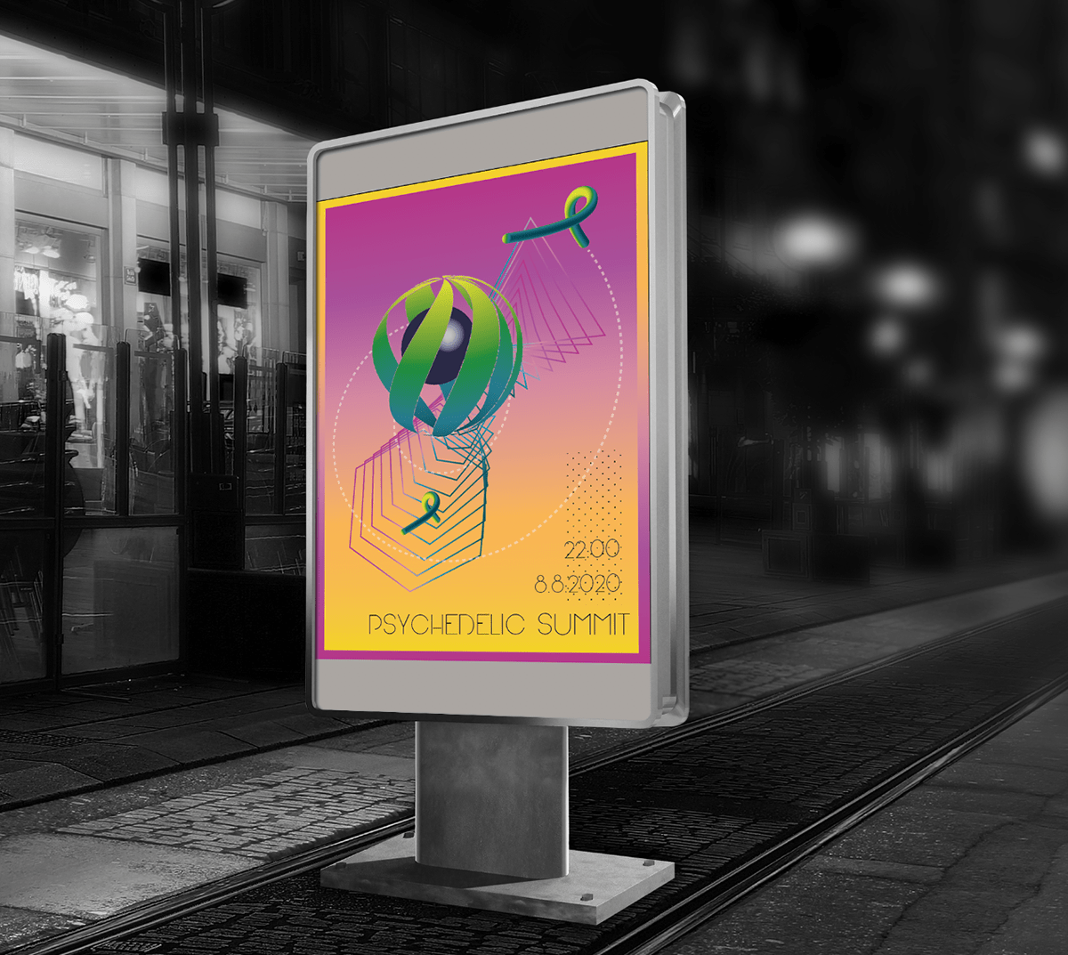 3D billboard design effect flyer graphic neon prints Street