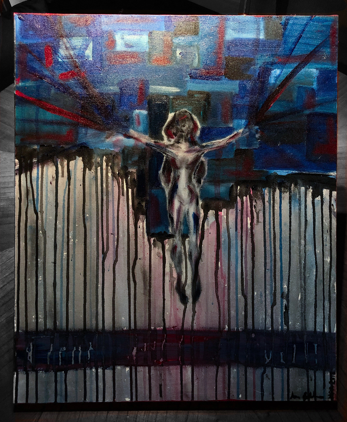 acrylic Acrylic paint art bleeding blue canvas paint painting   red visual art