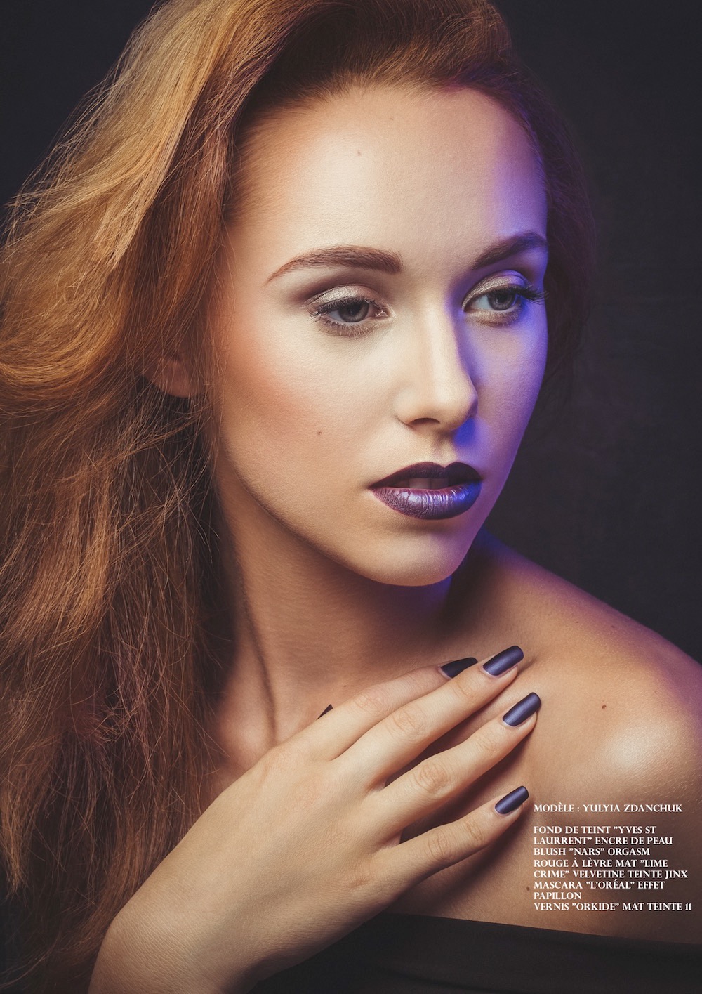 o magazine editorial beauty makeup redhair models magazin lips eyes purple red retouch High End