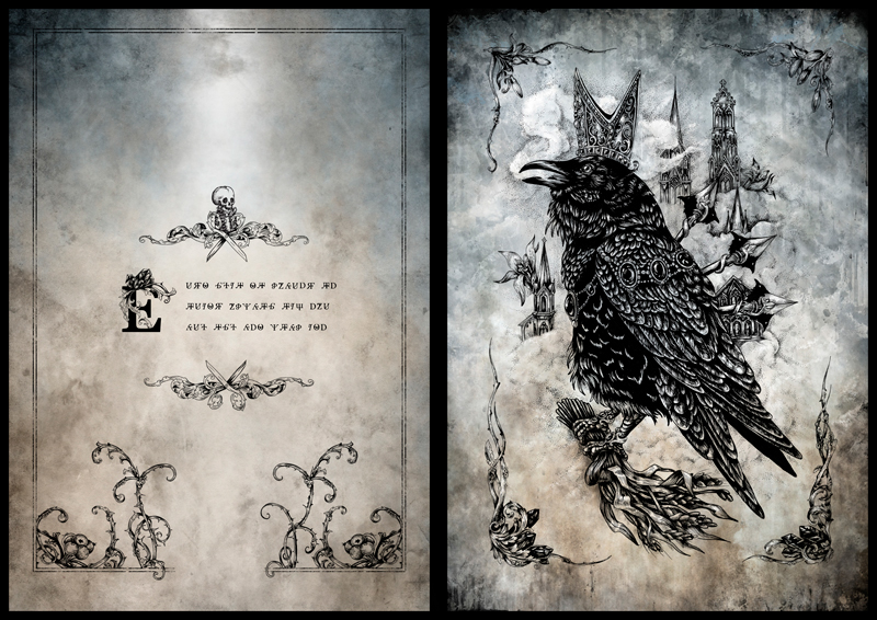 ink dark darkart occult death book literature Poetry  girl raven skull Magic   lettering tattoo dotwork