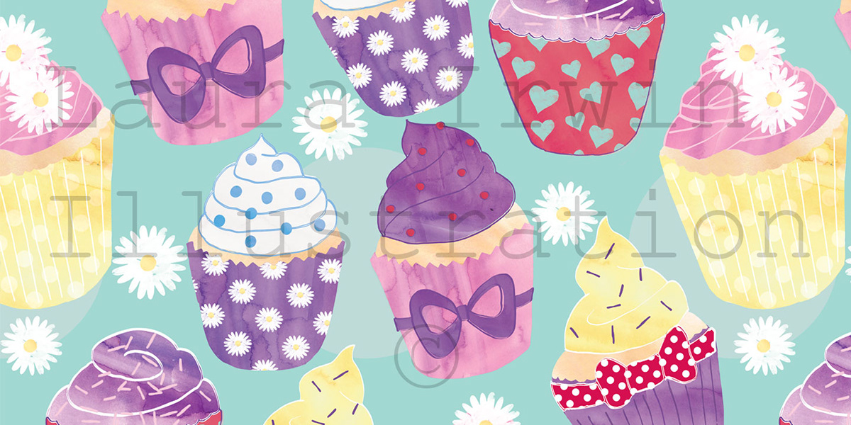 cupcakes butterflies Birthday watercolour