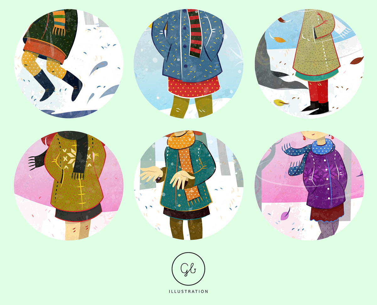 vector kids children colorful Style vivid texture pattern Expression design cute people season autumn winter