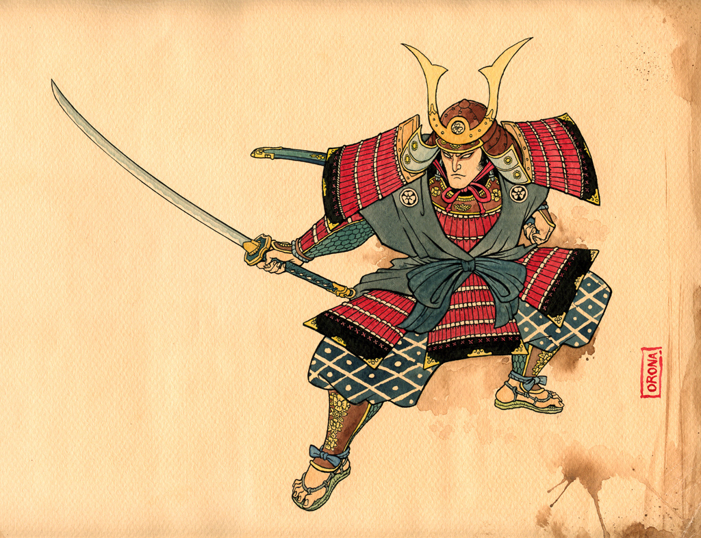 samurai,japan,katana,Sword,ukiyo-e,warrior,Иллюстрация,Watercolours.
