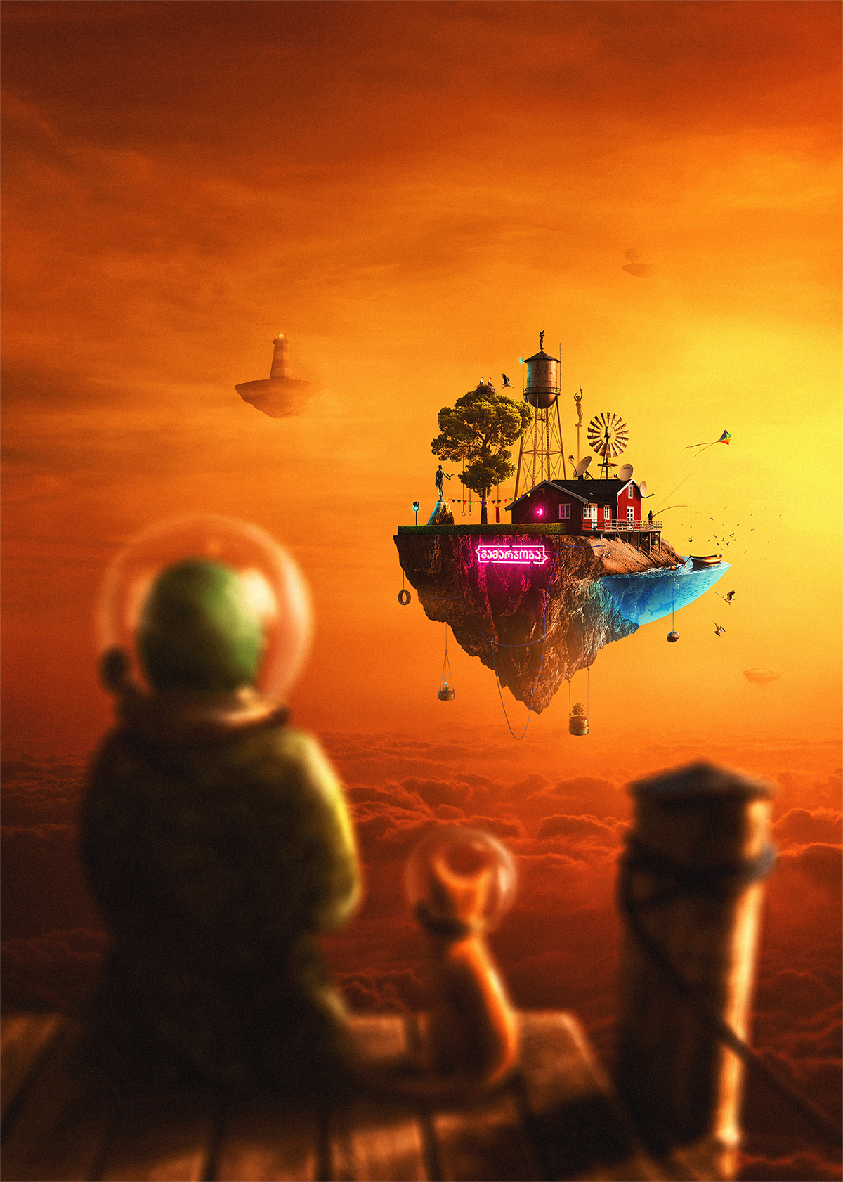 hello dreamland Flying Island Photo Manipulation  Matte Painting compositing people Covid 19 stay home