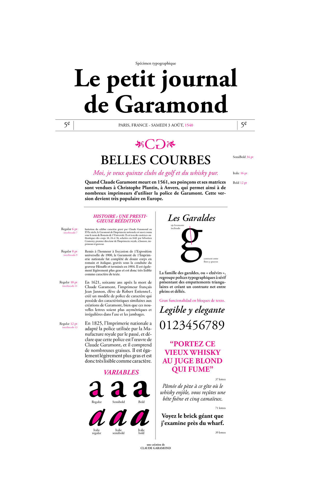 Garamond fadu uba especimen tipografico journal gaitto sabados Typographic Specimen