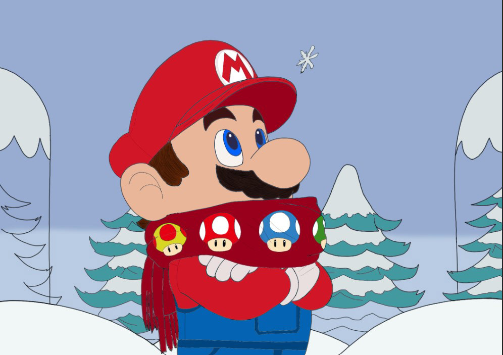 Christmas Digital Art  Drawing  mario Merry Christmas mushroom Nintendo snowy Super Mario super mario bros