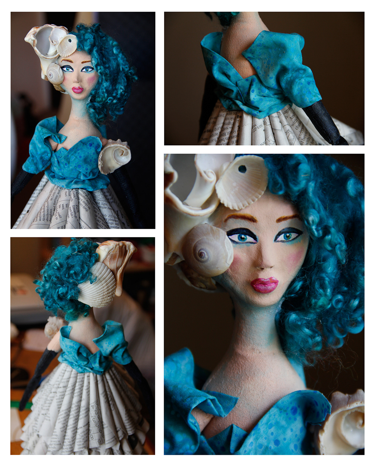 doll doll making ceto Ocean sea shells fashion design costuming clay fabric art doll