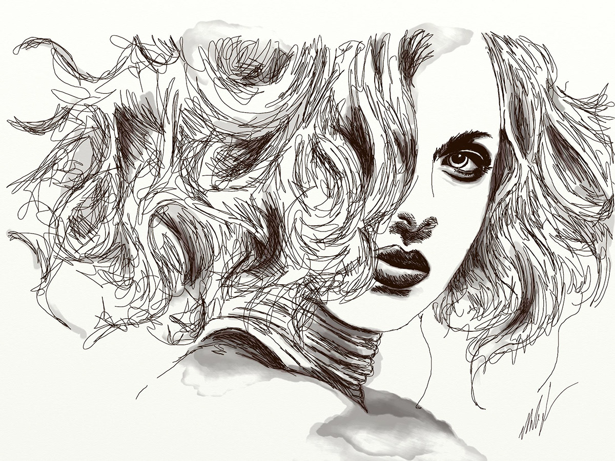 women girls Sadness watercolour watercolor ink lonely pretty black White portrait