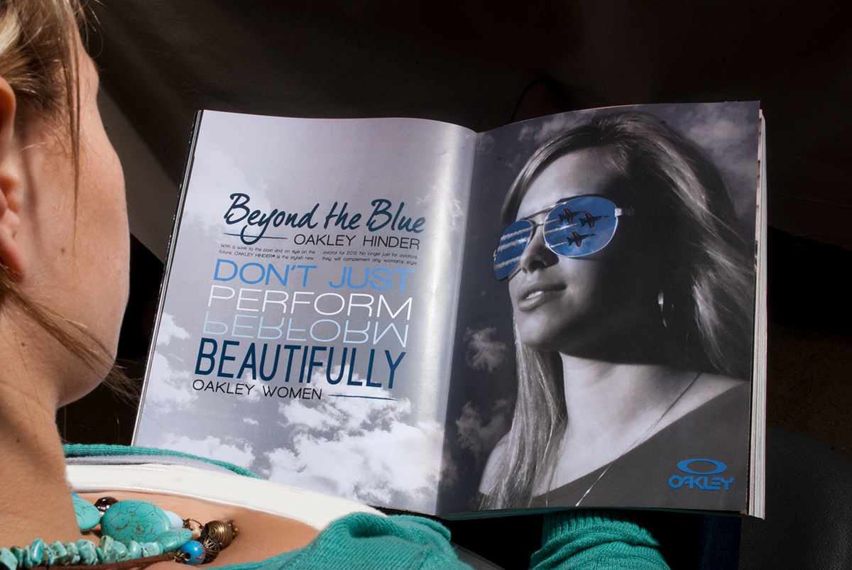 oakley Sunglasses ad blue airplane plane magazine