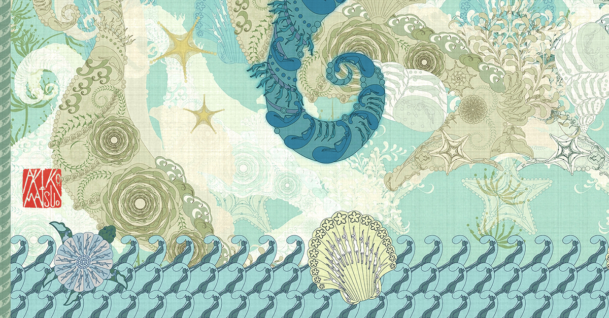 ILLUSTRATION  marine pattern Fashion  graphic digitalart Miniature scarf sea summer