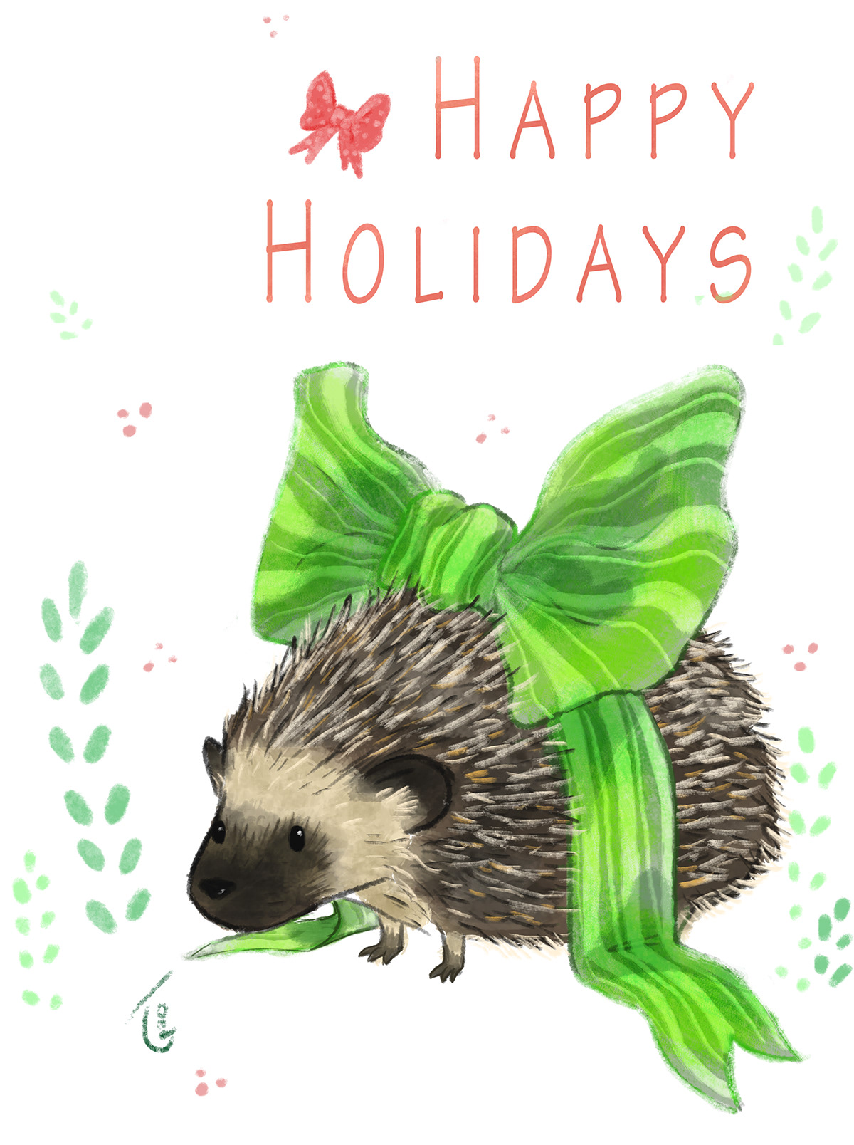 Hedgehog Christmas postcard holidays laces cute Little critters