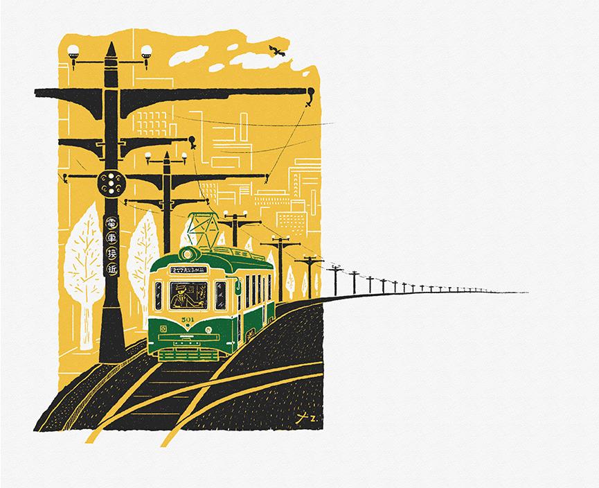 kyushu japan ILLUSTRATION  silkscreen Travel journey train 左旋作品