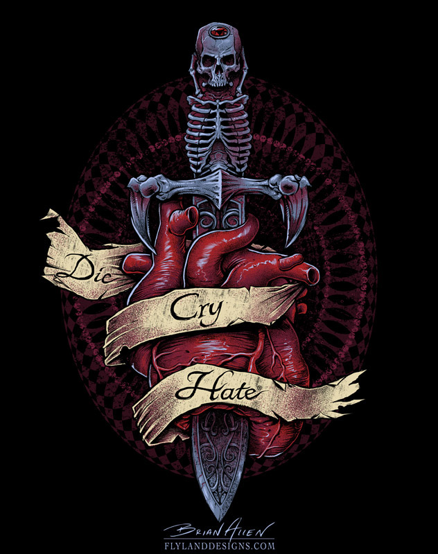 skull dagger dark t-shirt T-Shirt Design heart evil skeleton detailed