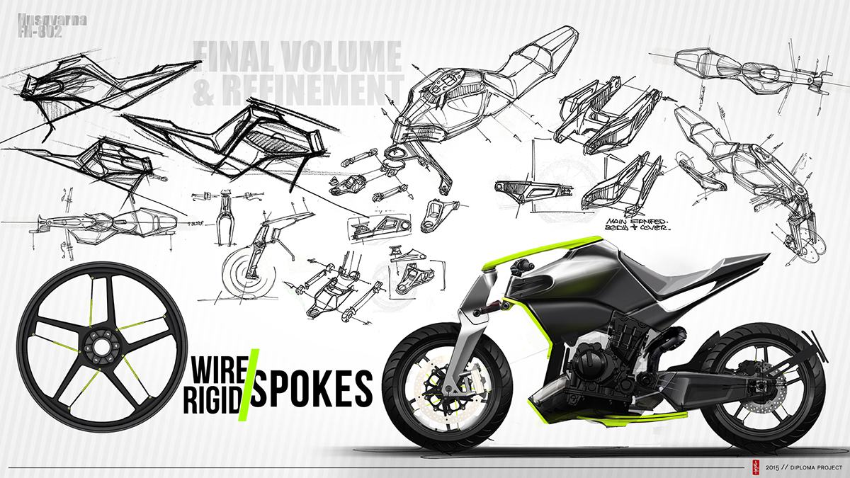 motorcycle husqvarna Bike design transportation Render diploma FH-802 photoshop sketch 3D digital