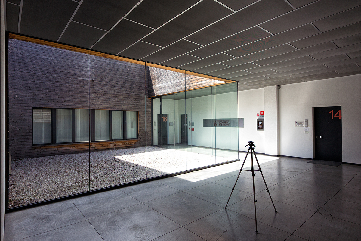 Design Center  Wood  corten atrium architectural photography