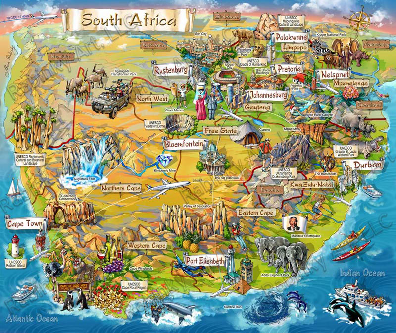 south africa map illustration art map  map design illustrated map panoramic map Landscape pictorial map