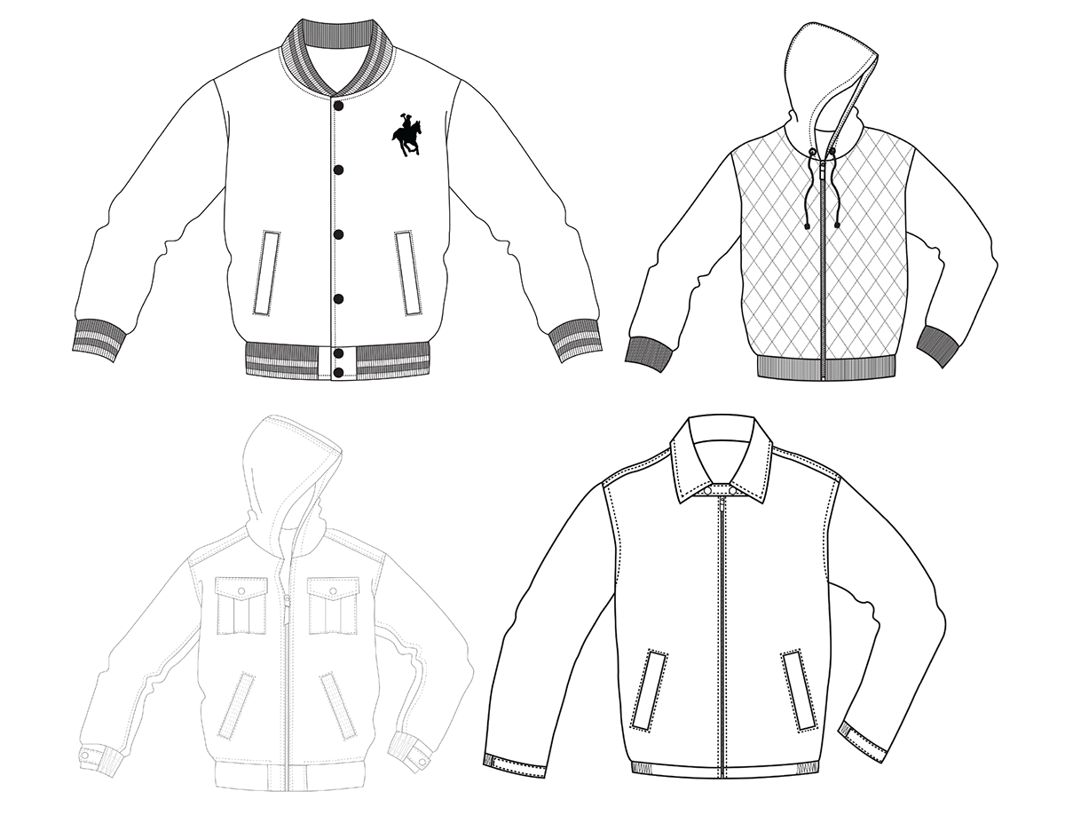 Outerwear jackets vests Tech Flats Coats