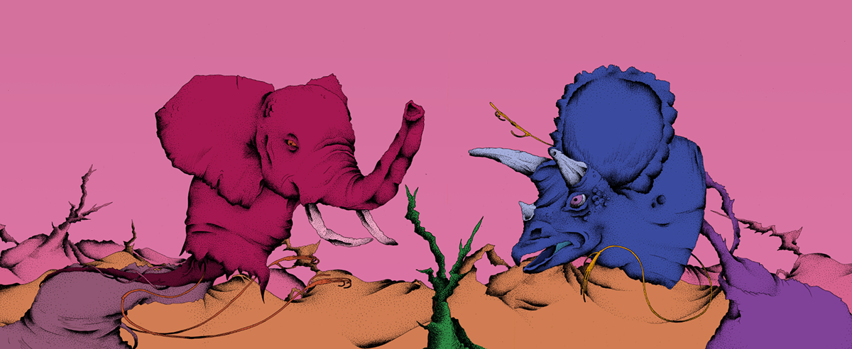 color line art stippling print Retro graphic cartoon morbid animals studies people