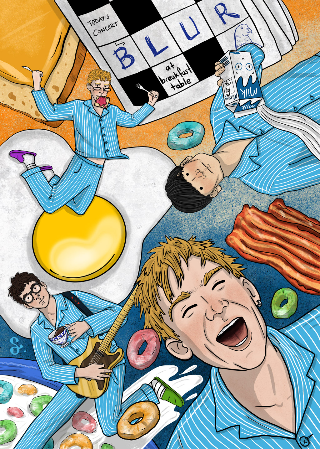 blur concert poster ILLUSTRATION  illustrasyon breakfast gig blur band Damon Albarn dream gigs illustrated