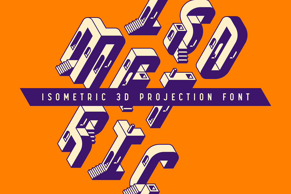 3D cube font Isometric lettering orthogonal Perspective projection Typeface vector
