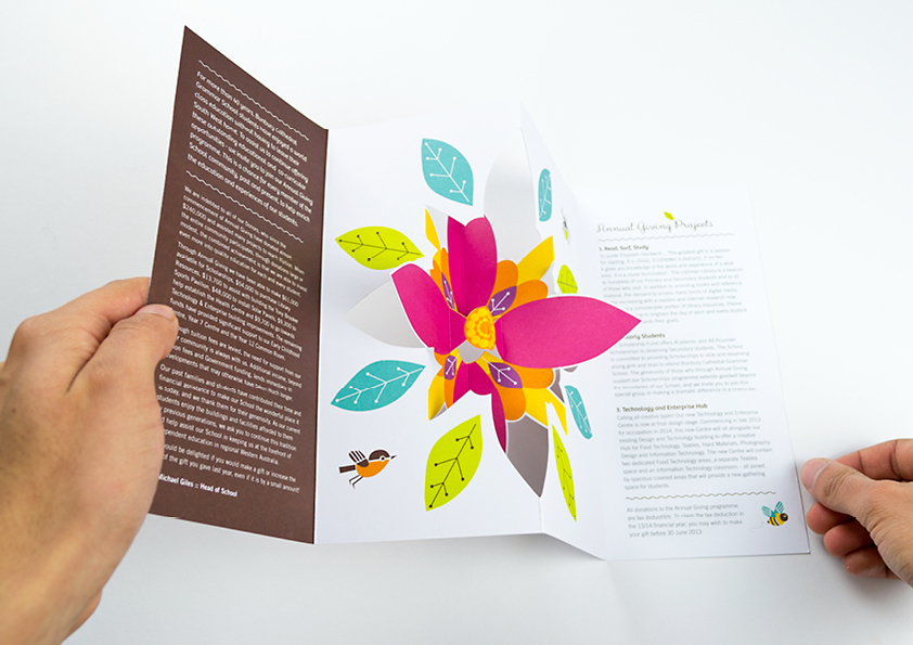 Bunbury Cathedral Grammar pop up card pop-up 3D brochure school giving donation