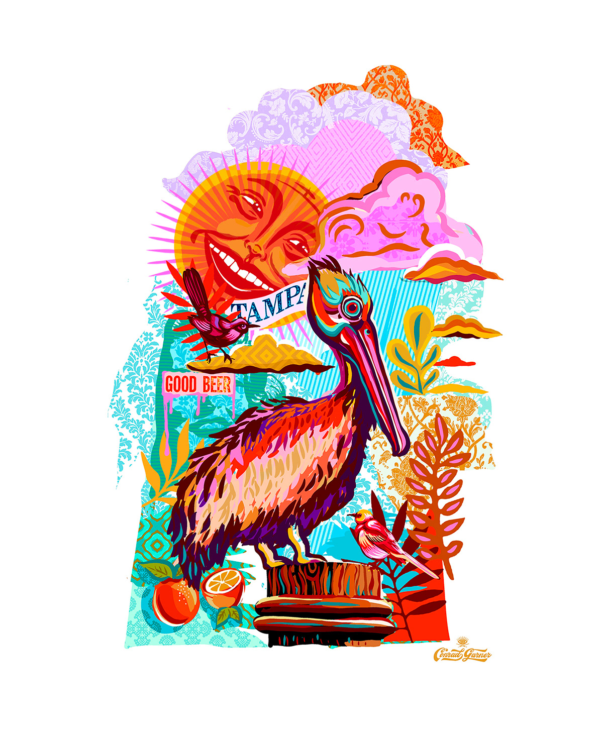 animal artist artwork beer bird Character design  Mural Nature painting   pelican