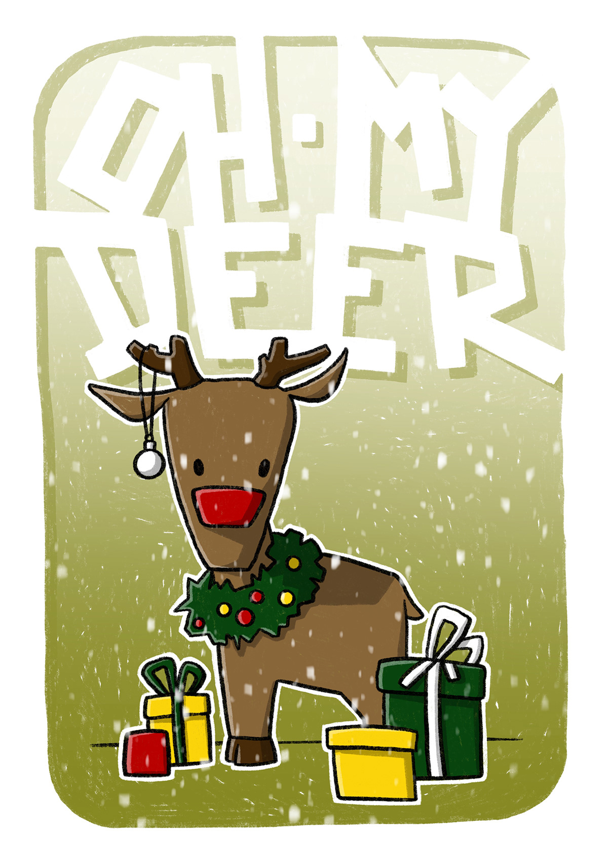 art print elf new year poster raindeer snowman Christmas ILLUSTRATION  postcard lettering