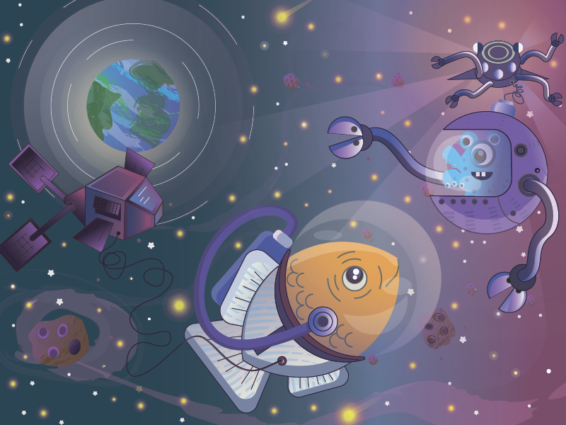 fisch астронавт звезды иллюстрация инопланетянин космонавт космос рыба рыбакосмонавт