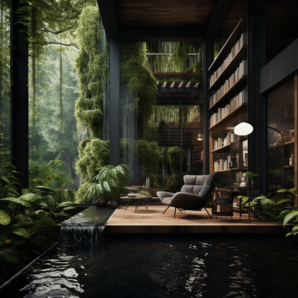 waterfall black forest Nature TIMBER architecture interior design  Render modern visualization