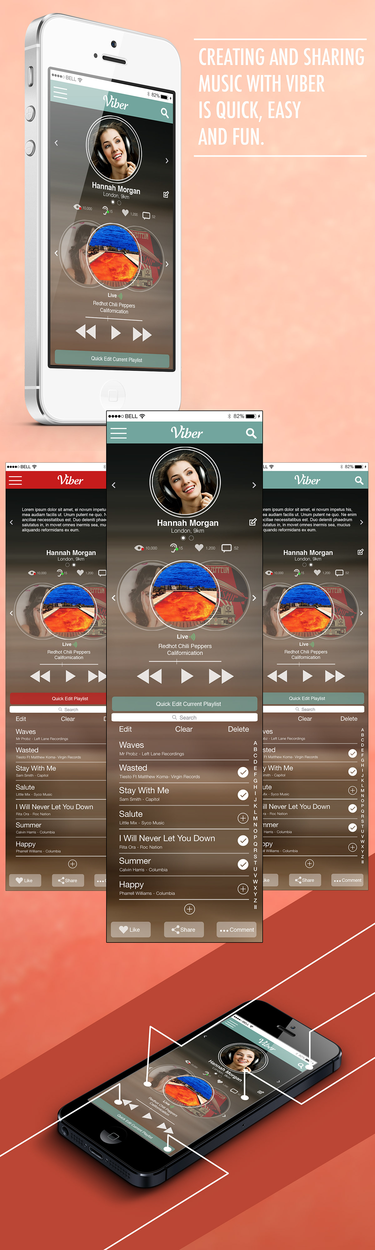 music app social iphone app ux UI visual design wireframe prototype live