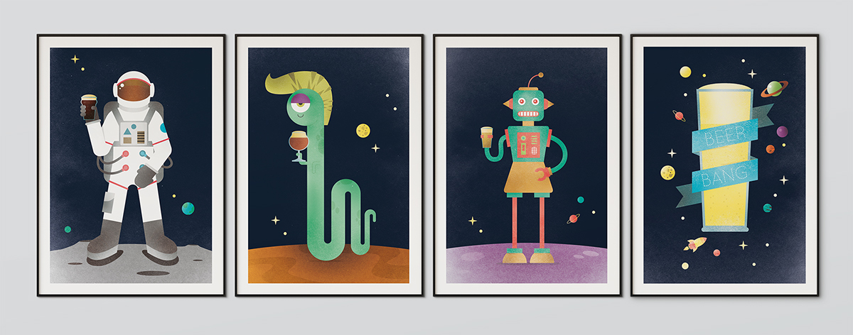 poster Space  universe alien aliens spaceman robot robots astronaut astronauts beer