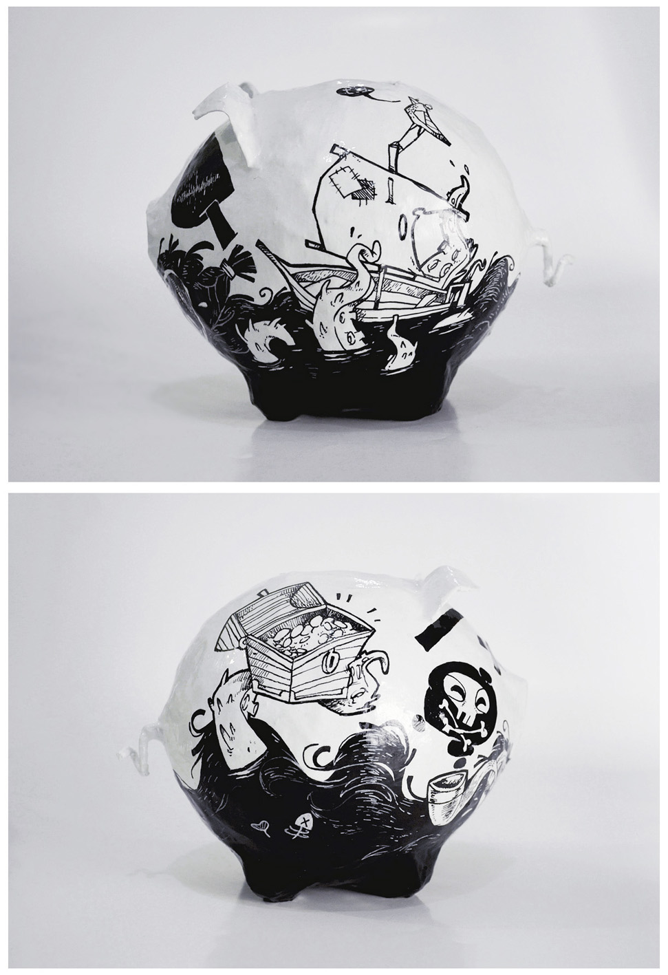 toy piggy bank paper pig handmade craft paper mache Character Desighn money custom made