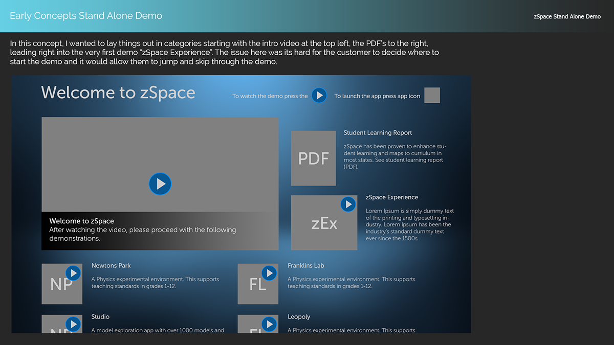 ZSpace user interface user experience Layout 3D/VR Virtual reality