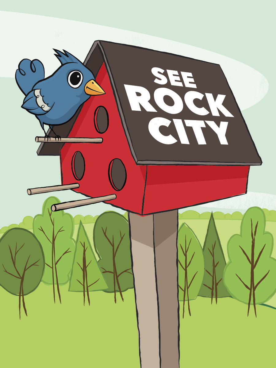 Rock City See Rock City kidlitart line art ILLUSTRATION  BlueBird Birdhouse