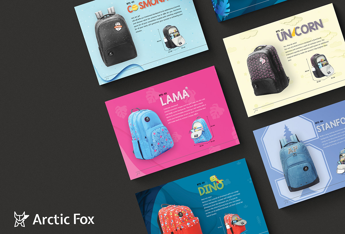 Backpacks catalog Layout manual bag creative graphic Icon branding 