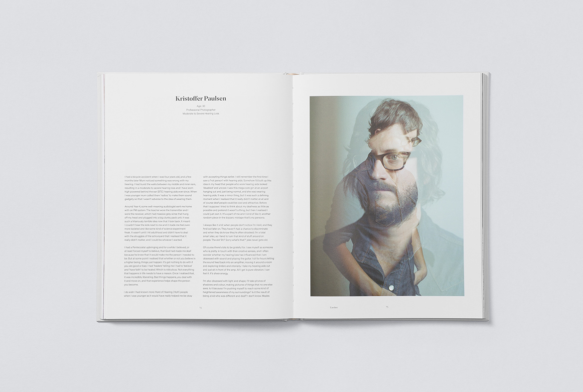 earshot book book design photography book Photography  Hearing Loss Deafness Hard of Hearing typography   Layout
