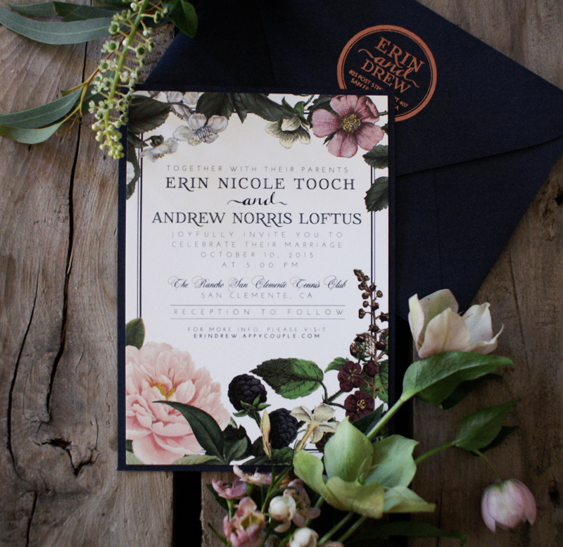 Invitation wedding digital vintage botanical