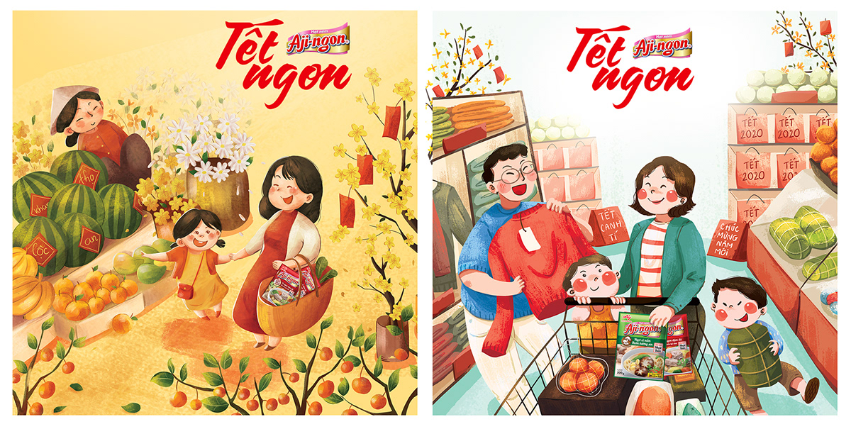 advertising social callendar illustration Tet Holiday