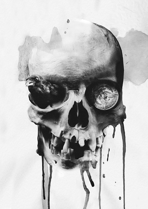 skull black & white  noxbil art poster skulls