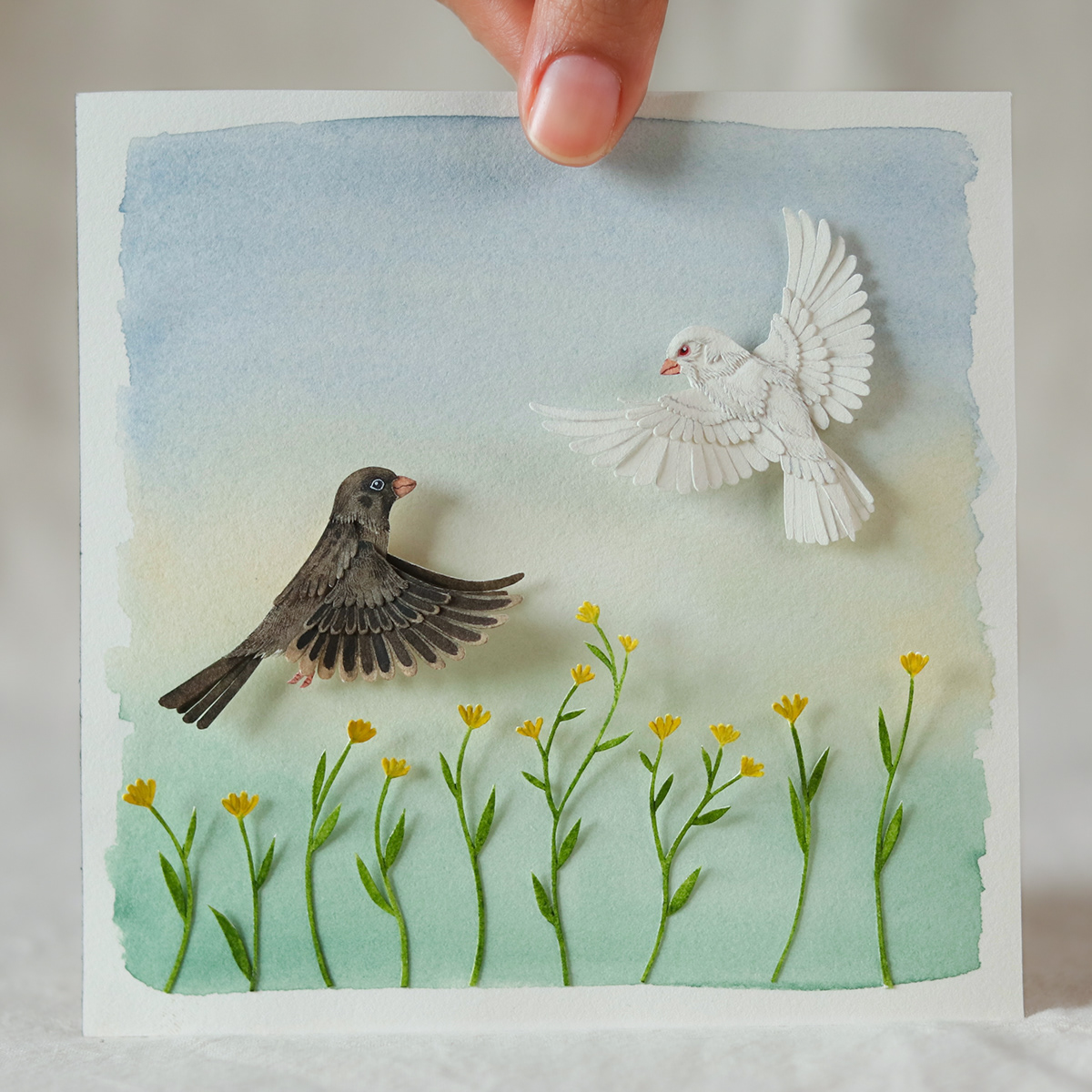 bird animal Miniature paper paper art papercut wildlife art wildlife sculpture watercolour