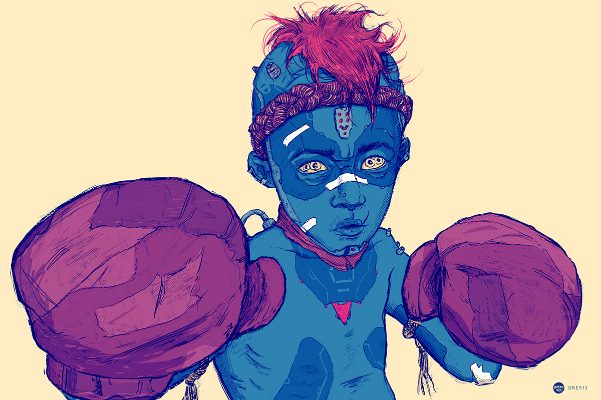 Muaythai Cyberpunk manga conceptart Character mutant Scifi Boxing MMA Fighter