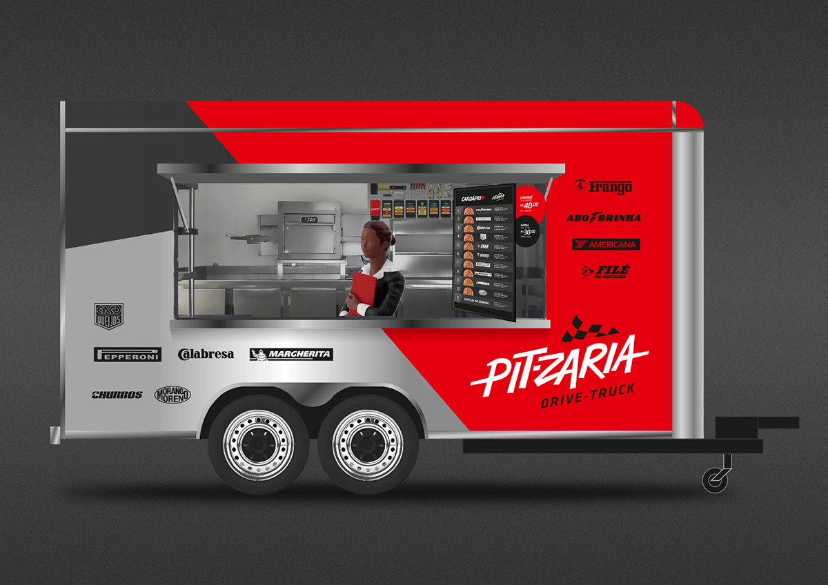 brand Drive Thru Fast food Food  Food truck logitipo Pizza pizzaria Racing trailer